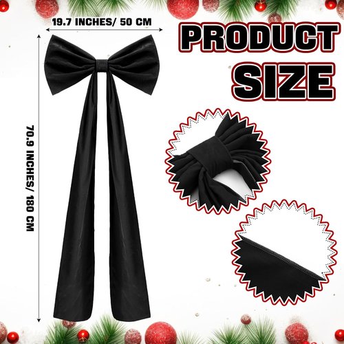 Knitgrip Extra Large Velvet Christmas Tree Topper Bow - 20 x 71 Inches | Black Holiday Decor