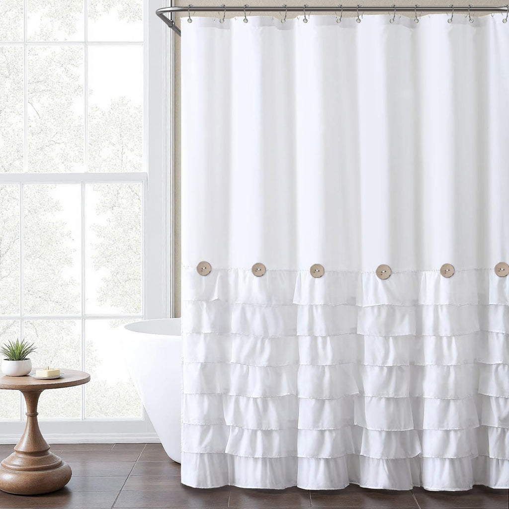 NDDYCU Ruffle Farmhouse Shower Curtain, White Vintage Shower Curtains for Bathroom Fabric Cute Rustic Cloth, 72" W X 72" L Inch