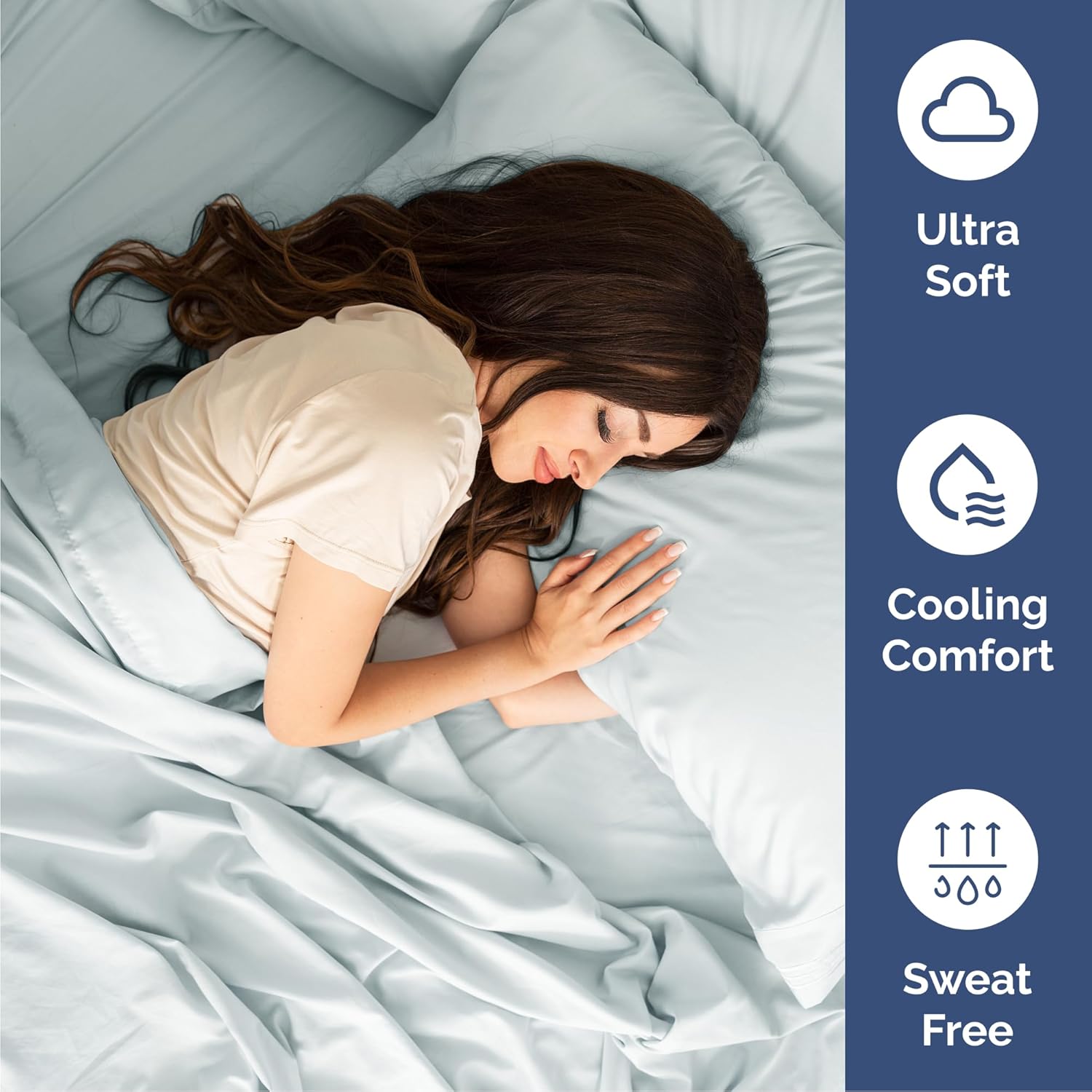 Queen Size 4-Piece Sheet Set | Skiennix Comfy Cooling Bed Sheets - Ultra-Soft, Wrinkle-Free, Deep Pockets - Ice Blue
