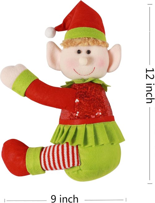 Elf | Plush Stuffed Elf Tree Topper - Unique Christmas Decorations in Red & Green for Holiday Cheer