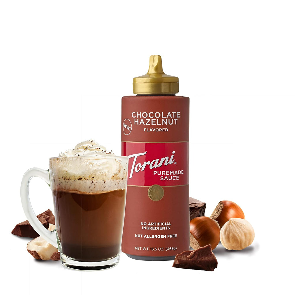 Torani Puremade Chocolate Hazelnut Sauce - Rich Flavor for Desserts & Beverages | 16.5 OZ