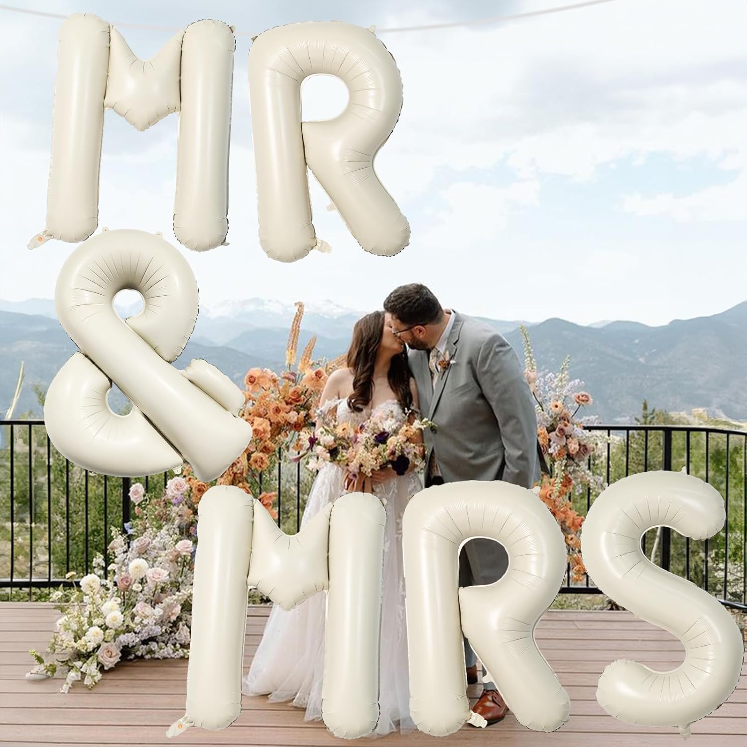 MR & MRS 40-Inch Beige Balloons - Large Cream Foil Letters for Wedding Decor | Ivory Banner for Engagement Party