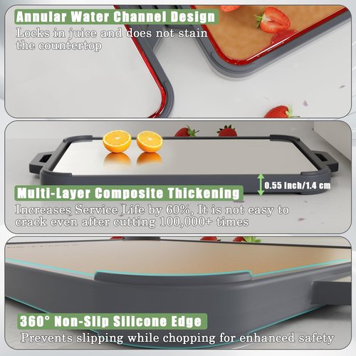 Titanium Cutting Board for Kitchen, Double Sided Pure Titanium and Wood Fiber Cutting Board with Juice Groove, Food Grade Material, for Chopping Meat/Vegetables/Fruit Dishwasher Safe 16"×11"