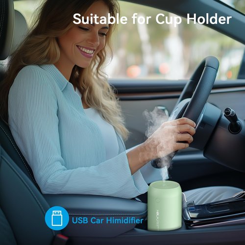 KQLKJ Portable Mini Humidifier, 350ml Small Cool Mist Humidifier for Plants, USB Personal Desktop Humidifier for Bedroom Car Office Travel with Auto Shut-Off & 2 Mist Modes (Green)