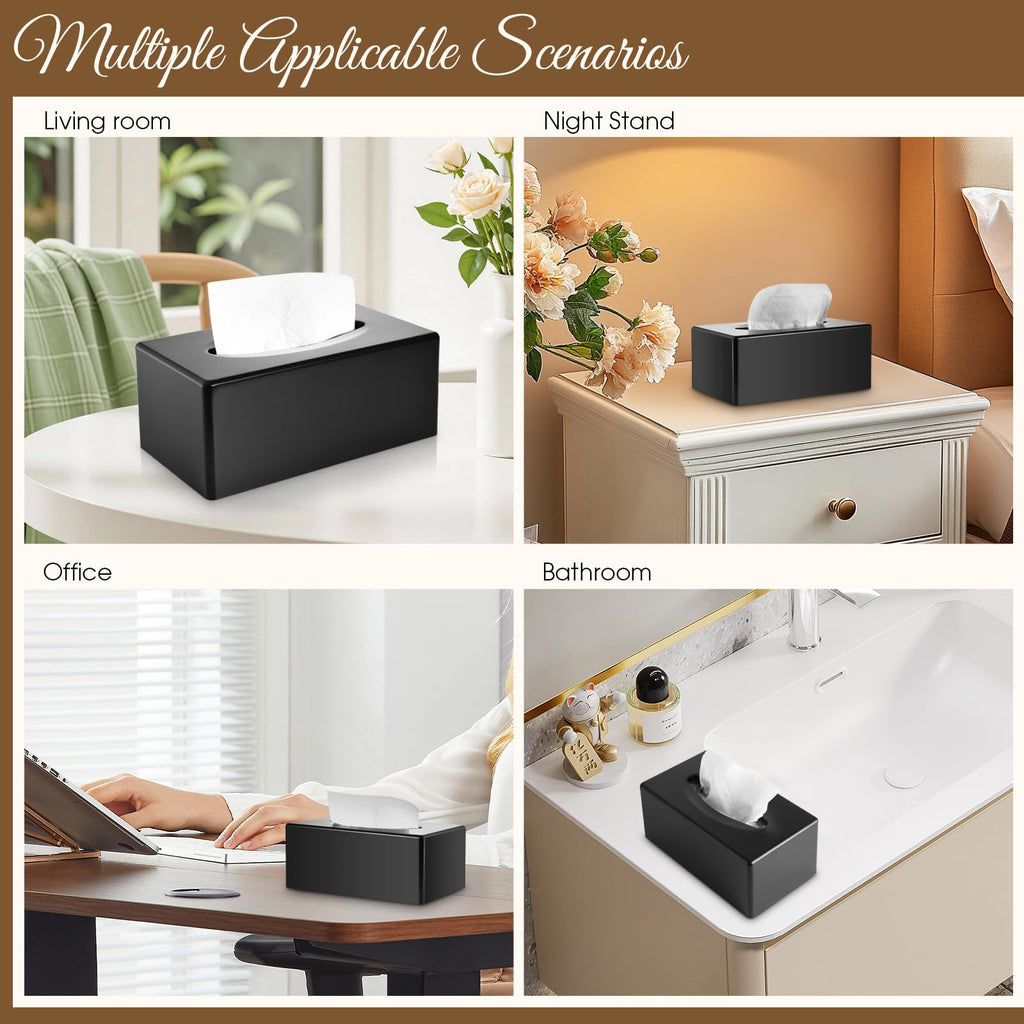Y-in Hand Tissue Box Cover, Rectangular Facial Tissue Holder with Bottom, Decorative Storage Organizer Box for Bathroom Vanity, Countertops, Dressers, Night Stand, Parlors and Offices - Black