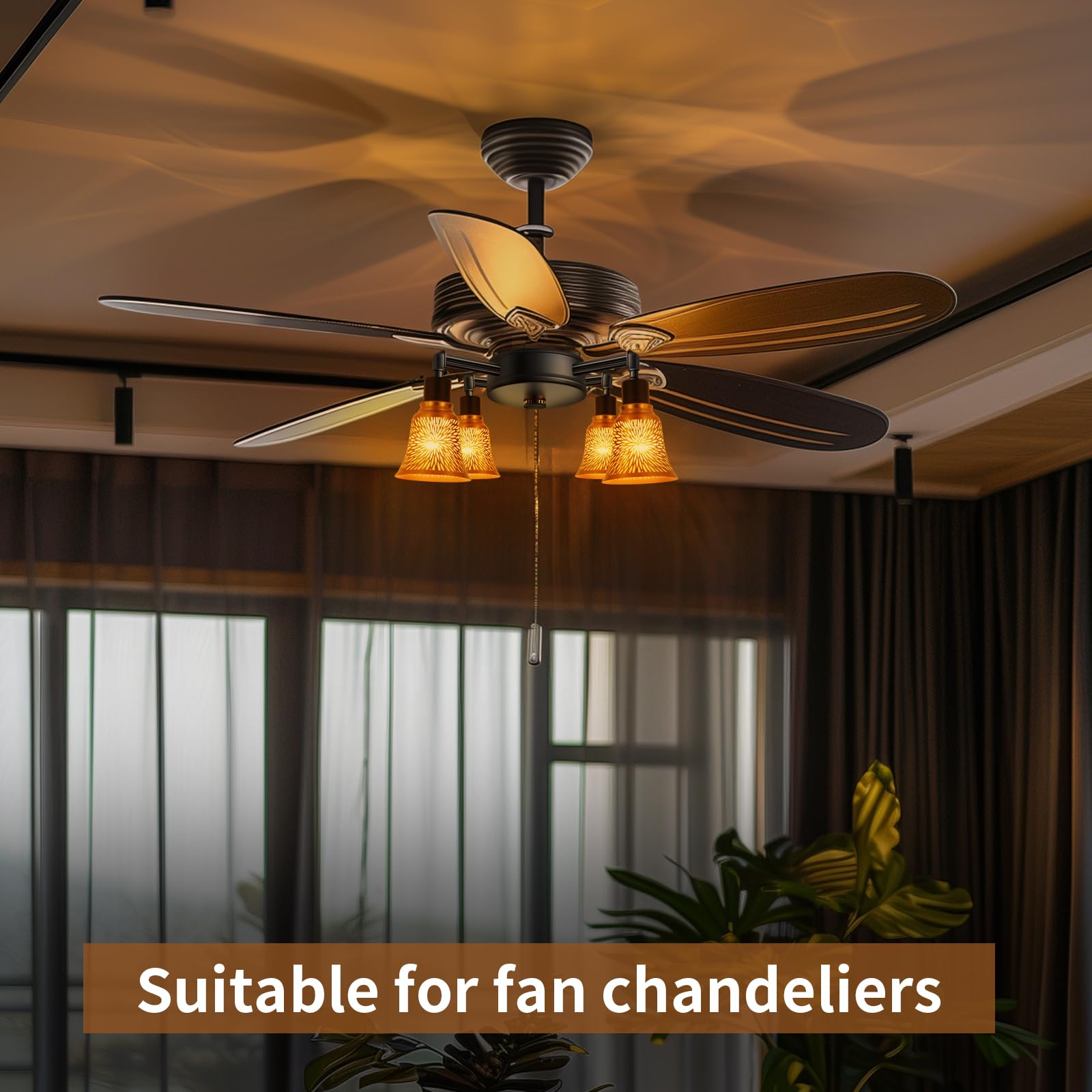 Ceiling Fan Replacement Globes, 4 Pack Chrysanthemum Pattern Fixture Replacement Globes Shades with 1-5/8" Fitter, ALUCSET 4.5" Height 4-3/4" Diameter, Metal Cover for Pendant Lamp-Yellow Brass&Gold