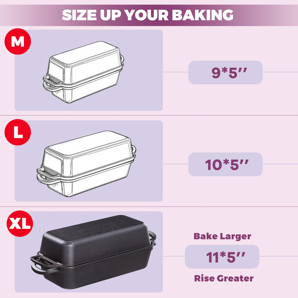 Vanderlume 11x5 Inch Cast Iron Loaf Pan with Lid, Large Dutch Oven Bread Loaf Pan for Sourdough, Homemade Bread Baking, Even Heat Distribution, 5.8Qt