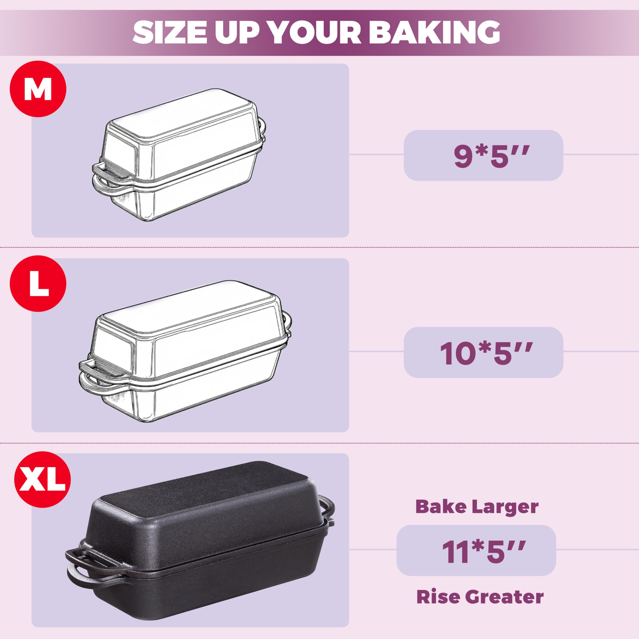 Vanderlume 11x5 Inch Cast Iron Loaf Pan with Lid, Large Dutch Oven Bread Loaf Pan for Sourdough, Homemade Bread Baking, Even Heat Distribution, 5.8Qt