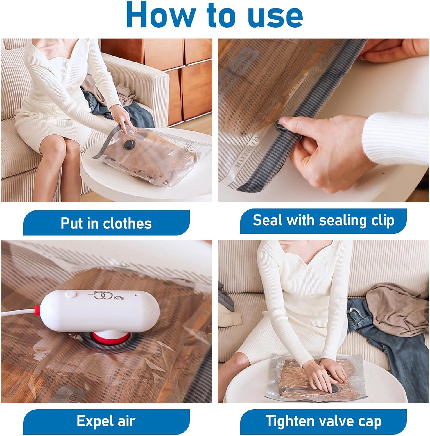 Vacbird Vacuum Storage Bags - 15 Pack Travel Size with USB Pump | Space-Saving Solution for Clothes