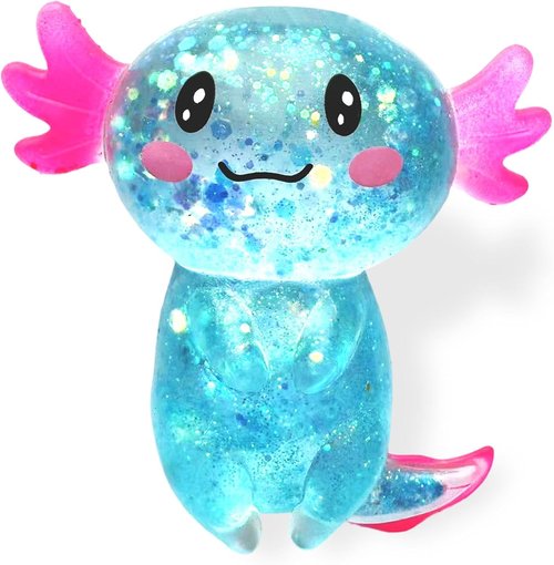 Axolotl Squishy Stress Relief Toy - Glitter Fidget Toy for Kids & Adults | Blue Color, Anxiety Relief