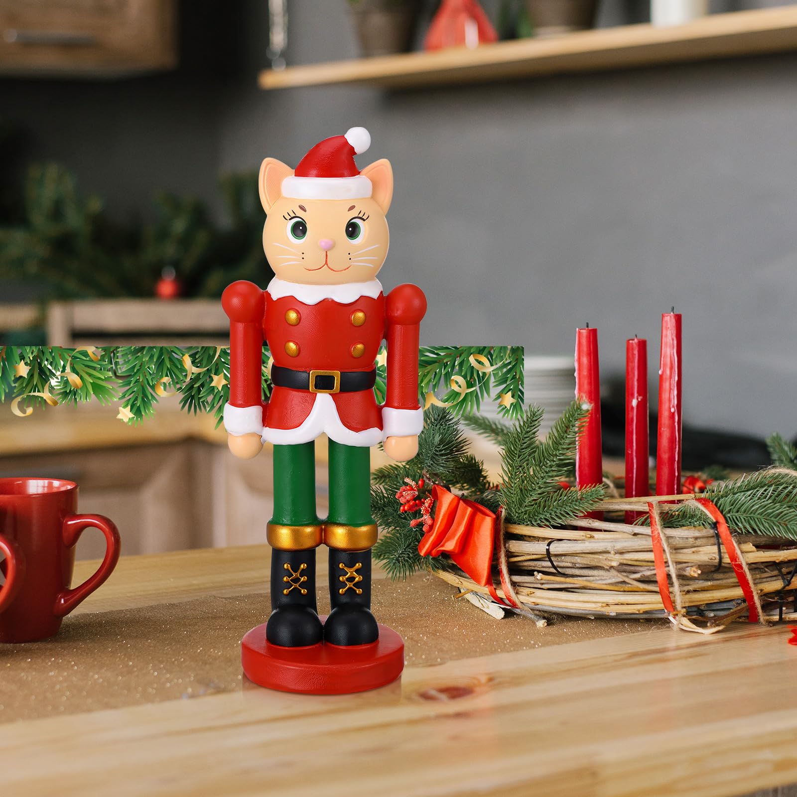 Wesiti Christmas Nutcracker Ornament 6" Cat Nutcracker Resin Figurine Display Christmas Cat Craft for Xmas Holiday Shelf Home Desktop Table Decor Xmas Gift Collectible