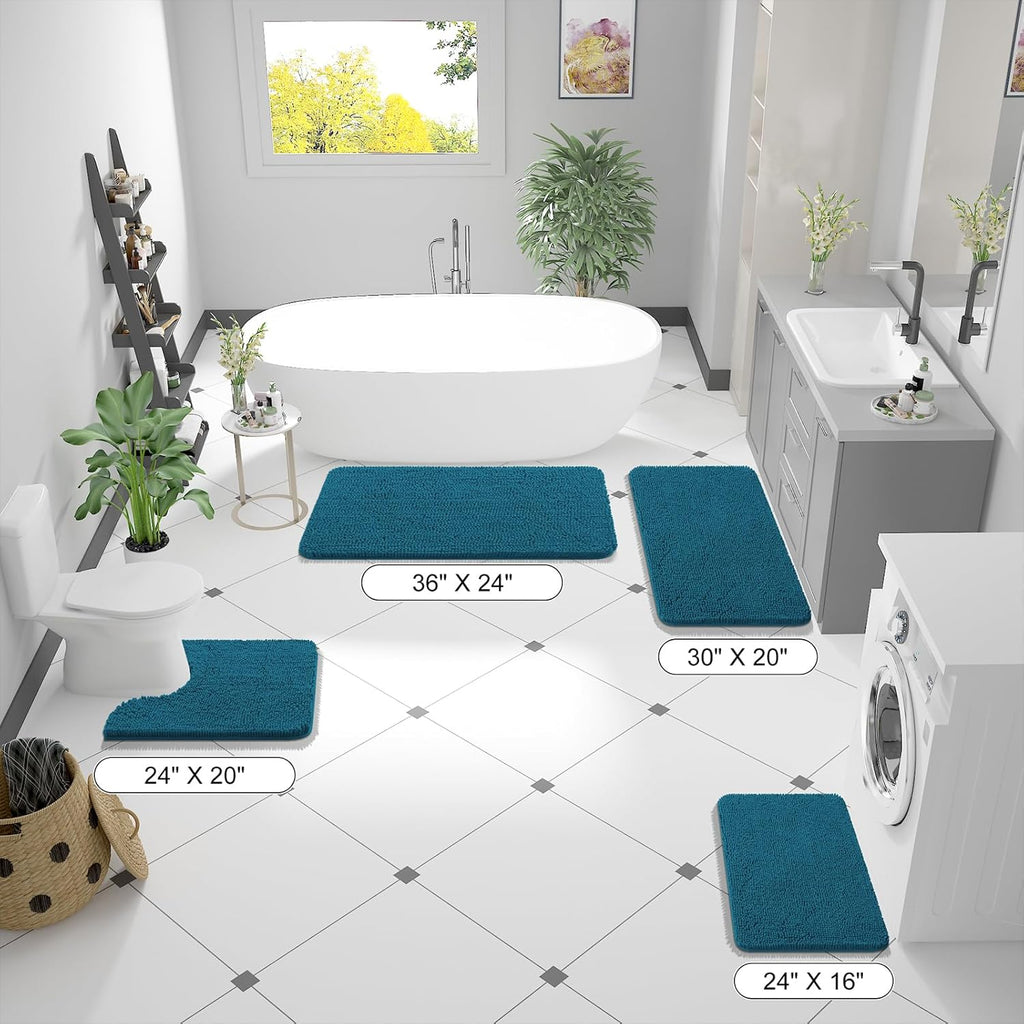 OLANLY Bathroom Runner Rugs - Soft Absorbent Chenille Mats with Rubber Backing | 70x24 in Peacock Blue