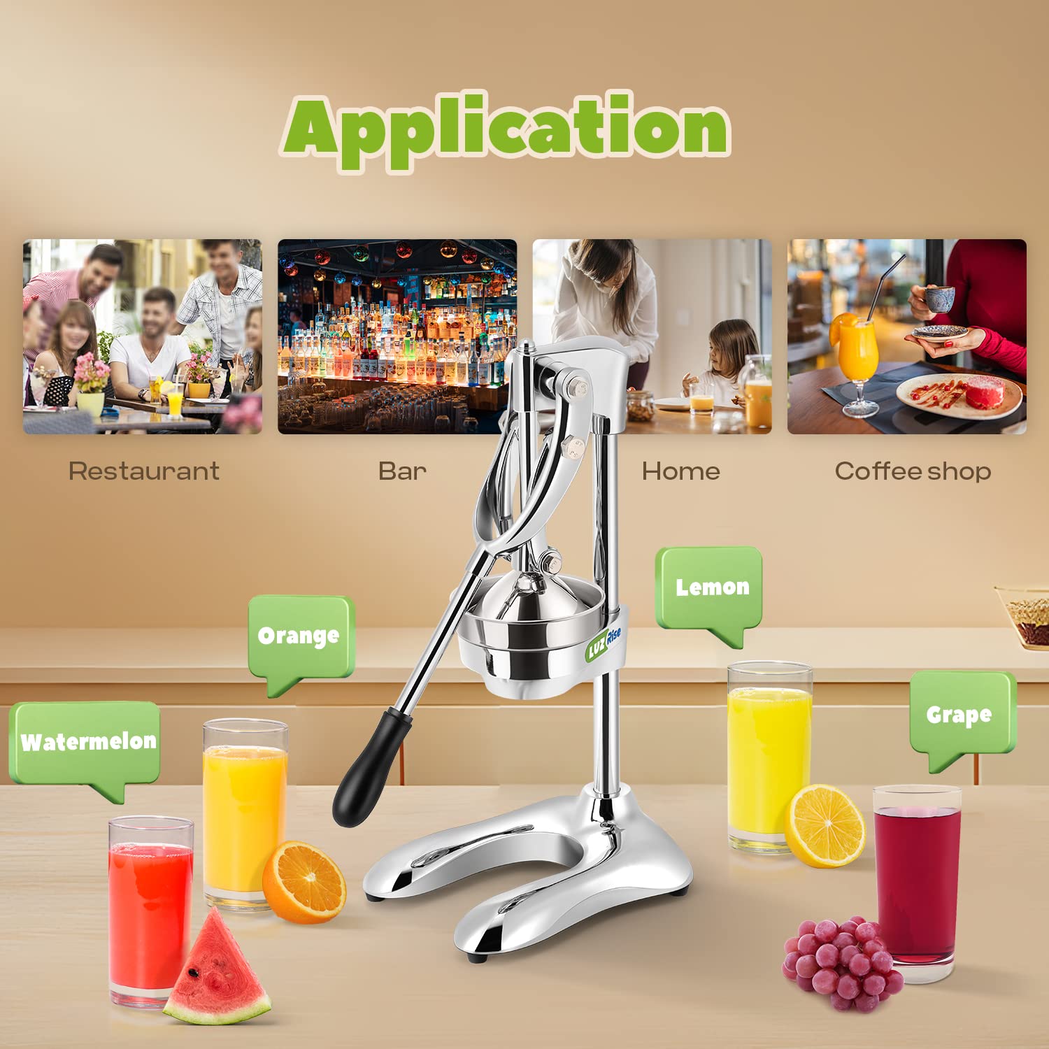Luzrise Manual Juicer Hand Press Professional Citrus Juicer Countertop Metal Orange Lemon Pomegranate Squeezer for Commercial Home Restaurant Use( Stainless Steel Heavy Duty Extra Large 7.4*9.8*19.3")