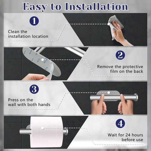 Toilet Paper Holder, Stainless Steel & No Drilling Toilet Paper Holder Wall Mount, Waterproof Self Adhesive Toilet Paper Holders for Bathroom, Kitchen, Washroom（Sliver）