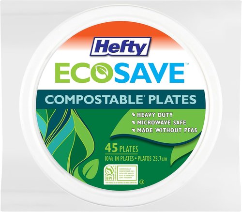 Hefty ECOSAVE Compostable Paper Plates - 10-1/8 Inch, Eco-Friendly, 45 Count Pack