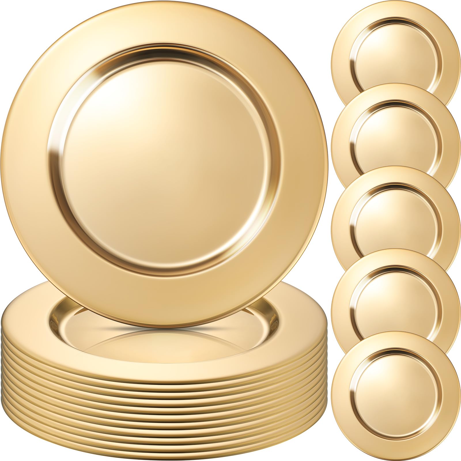 Vesici 12 Pcs Gold Stainless Steel Charger Plates 13 Inch Round Metal Charger Plates Bulk Mirror Elegant Charger Luxury Table Decor for Wedding Dinner Party
