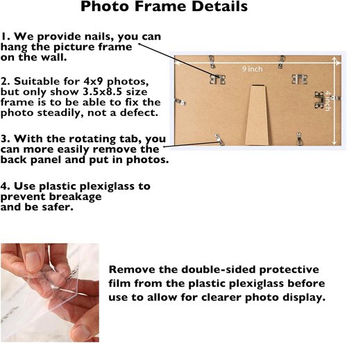 JCJMY 4x9 Picture Frame - White Wall Hanging & Tabletop Display | Shatter-Resistant Plexiglass