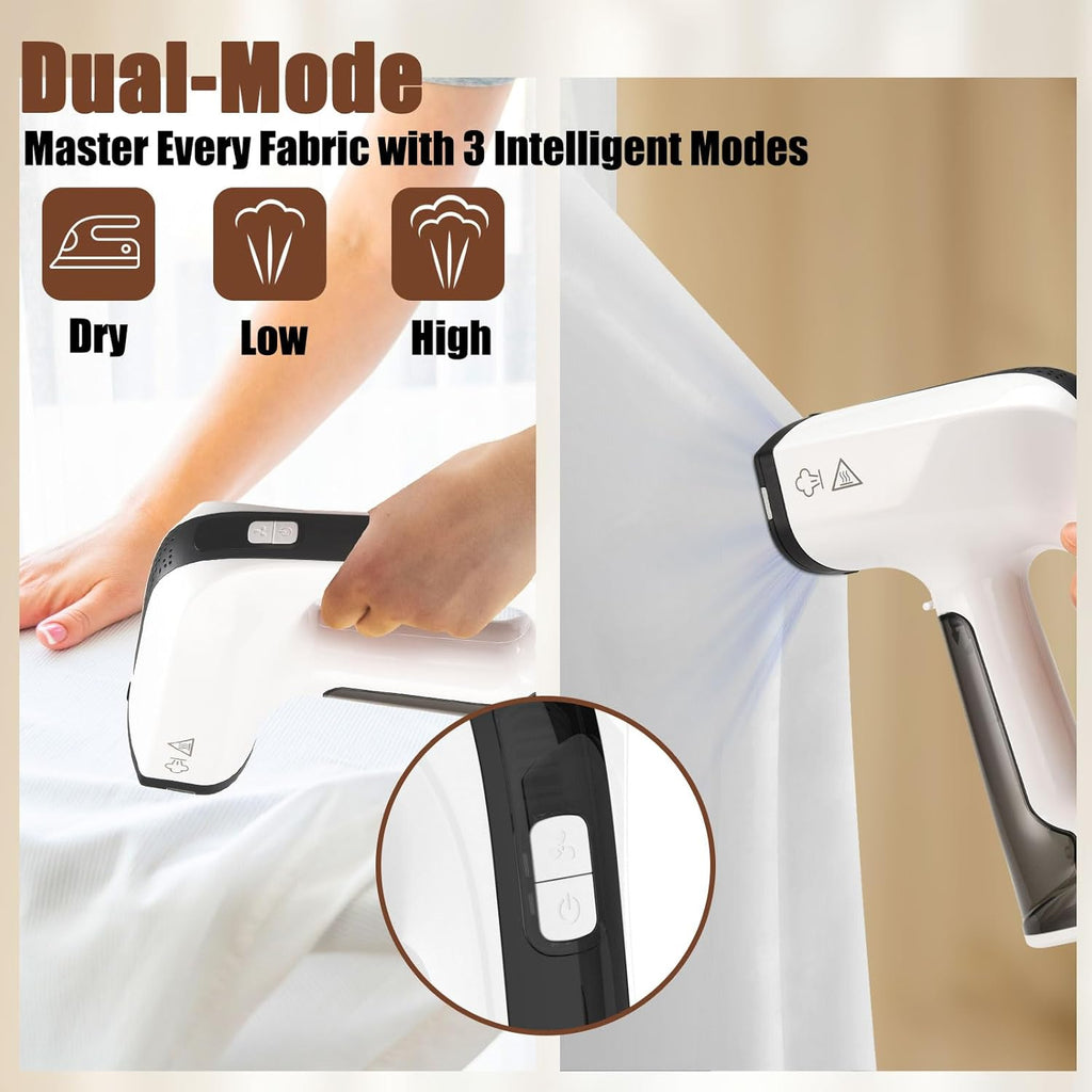 Skiennix Handheld Clothes Steamer - 3200Pa Dual Mode with LED Display, 160ml Tank - White