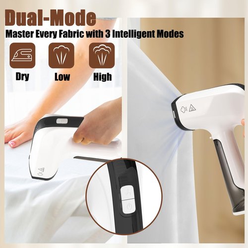 Vacuum Steamer for Clothes, 3200Pa Suction Handheld Clothes Steamer, Dual Mode, LED Display, Portable Travel Steamers for Clothes, Steaming & Ironing 2 In 1, 160ml Water Tank (for 110-120V) - White