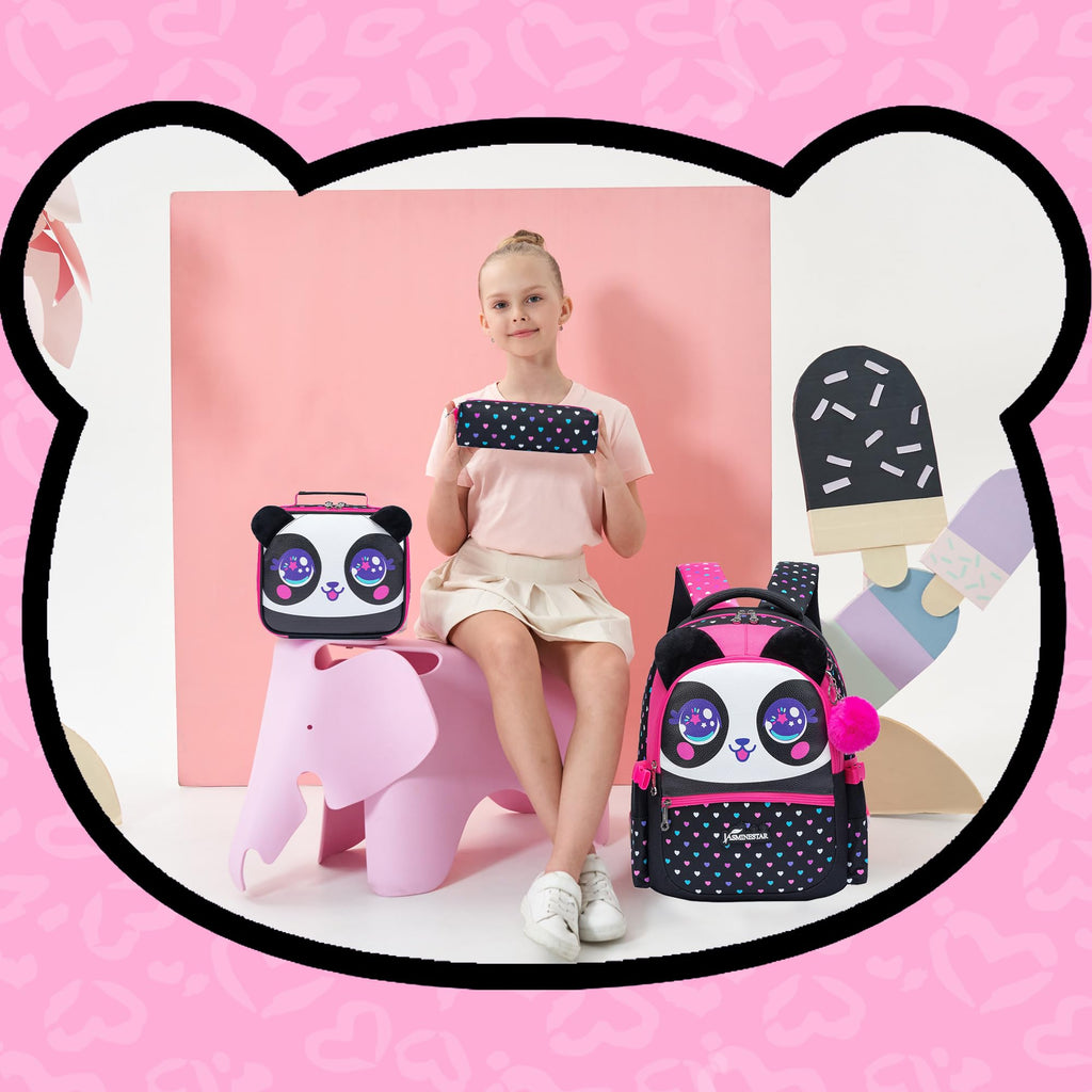 MYHSBYO Panda Kids Backpacks for Girls School Bag with Lunch Box School Backpack for Girls Set Cute Bookbag for Kindergarten