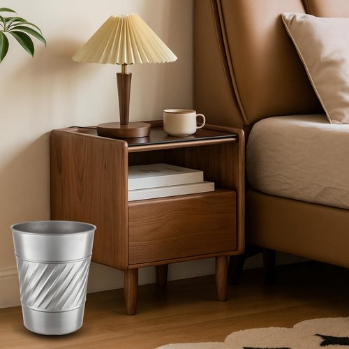Monarch Abode Metal Bathroom Trash Can – Waste Basket for Bedroom, Office Desk, & Dorm, Handcrafted Wave Embossed, Durable Decorative Pewter Small Trash Can Bathroom Garbage Bin Wastebasket