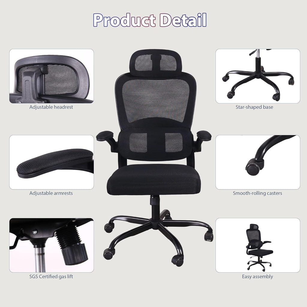 Skiennix Ergonomic Office Chair - High Back Mesh Design with Adjustable Lumbar Support | Rolling Swivel Task Chair
