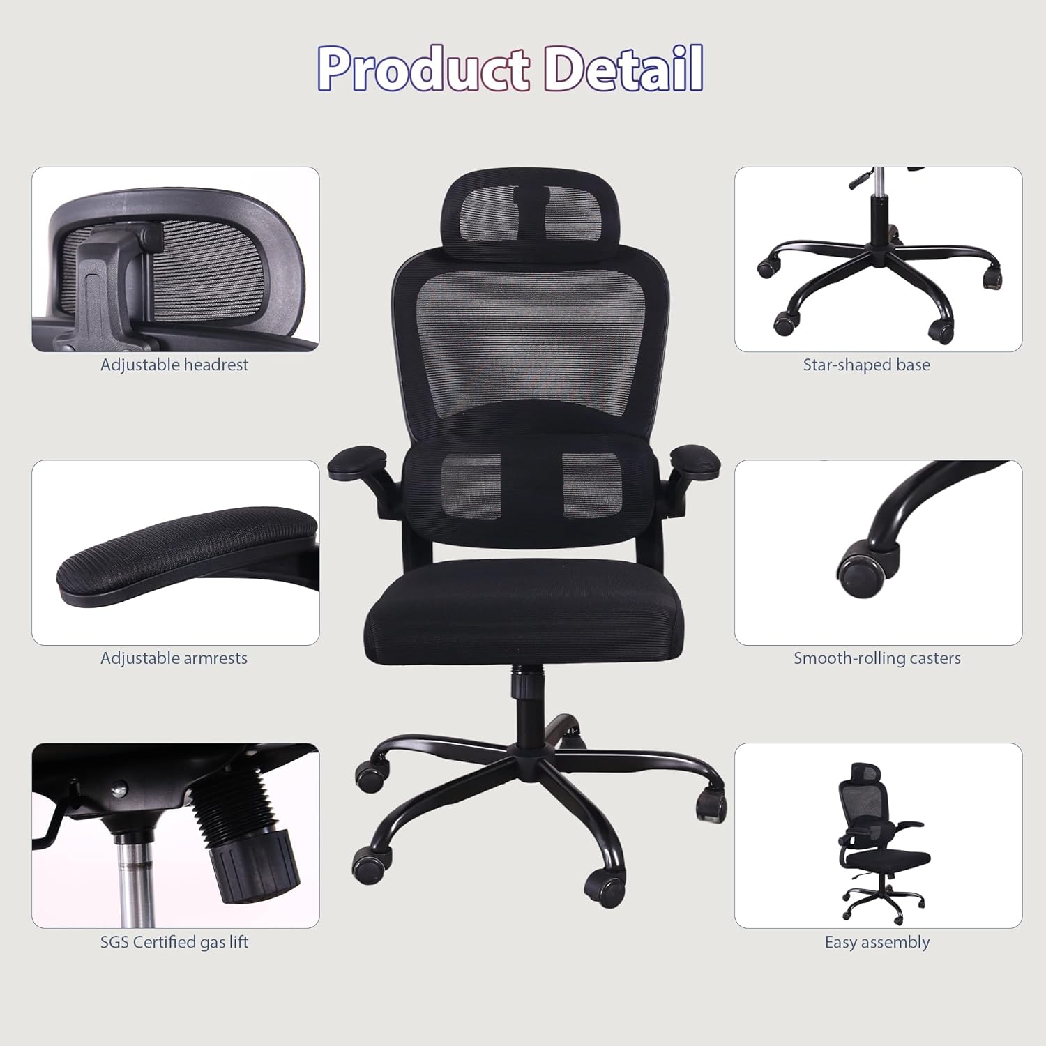 Skiennix Ergonomic Office Chair - High Back Mesh Design with Adjustable Lumbar Support | Rolling Swivel Task Chair