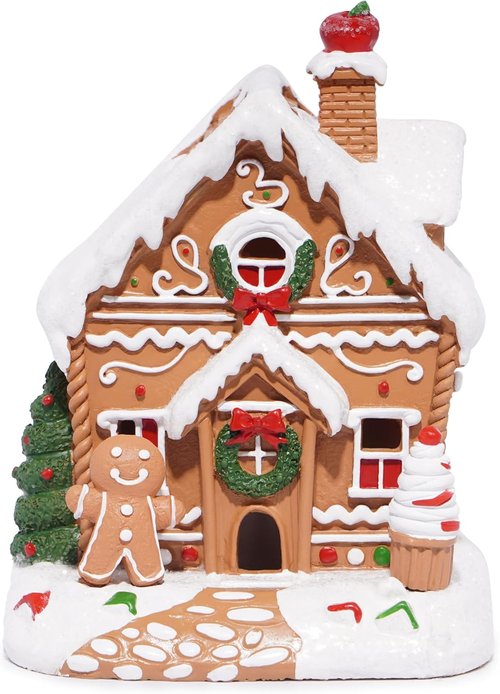 Hodao Gingerbread House Decoration - Handmade Polyresin Xmas Figurine for Winter Decor | Brown