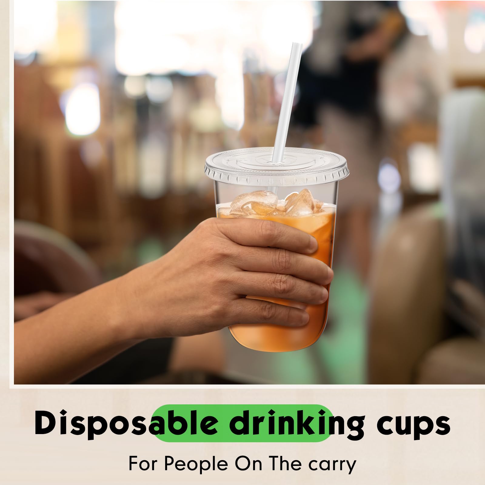 Ziliny 100 Sets Clear Plastic Cups with Lids and Straws, Disposable Iced Coffee Cups Clear Drinking Cups for Cold Drinks, Juice, Smoothie, Pet Cup for Coffee Shops, Party, Christmas(16 oz)