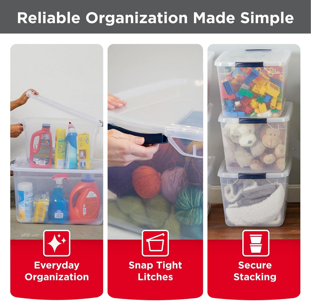 Rubbermaid Cleverstore Clear Storage Bins - 32 Qt, 6 Pack | Stackable Plastic Bins with Lids for Home Organization
