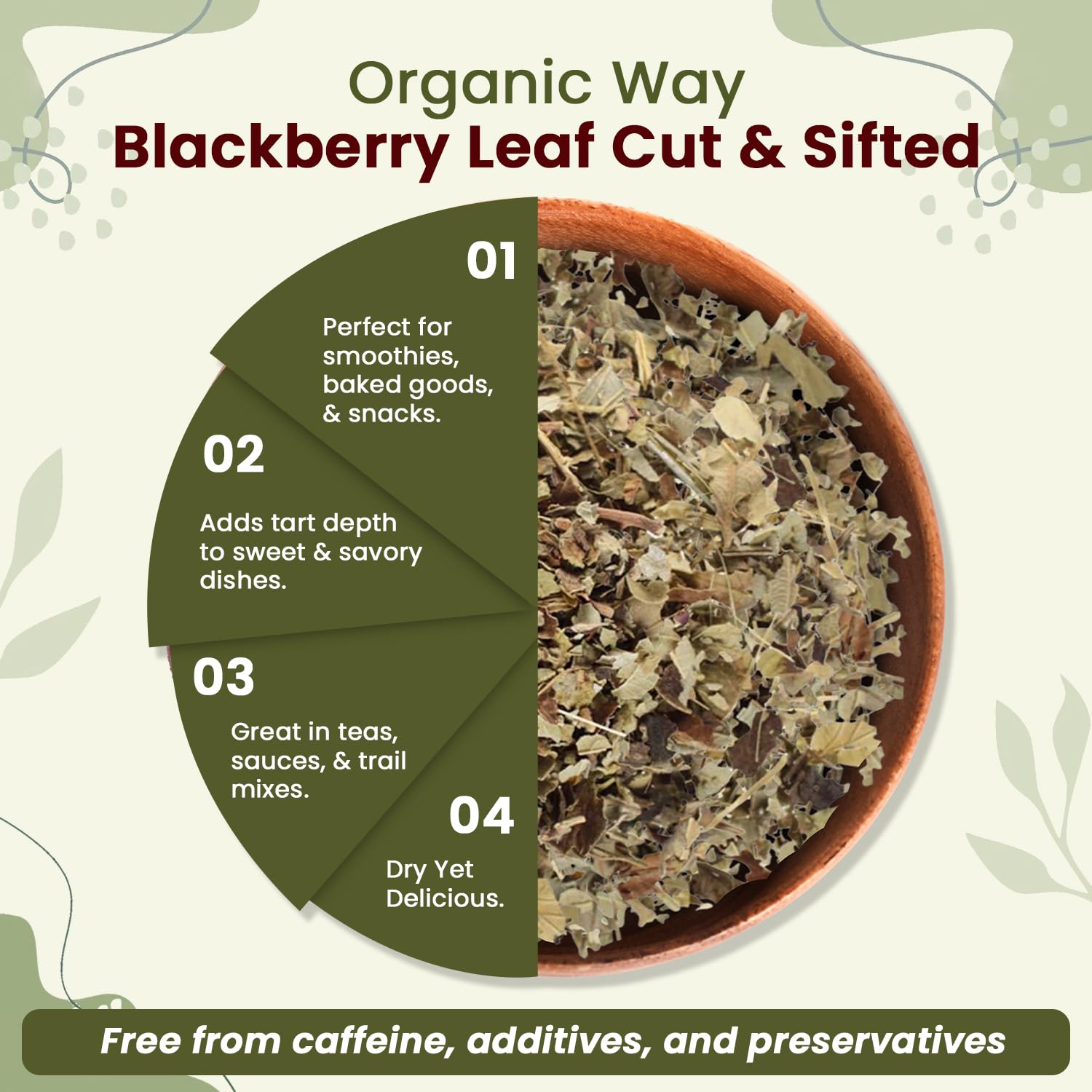 Organic Way Blackberry Leaf (Rubus fruticosus) Cut & Sifted - Herbal Tea | European Wild-Harvest | Organic & Kosher Certified | Non GMO & Gluten Free | USDA Certified | Origin - Albania (1/4 LBS)