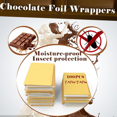 100 Pcs Chocolate Bar Wrappers Gold Foil 7.9in*7.9in Large Candy Bar Wrappers with Thick Paper Packaging