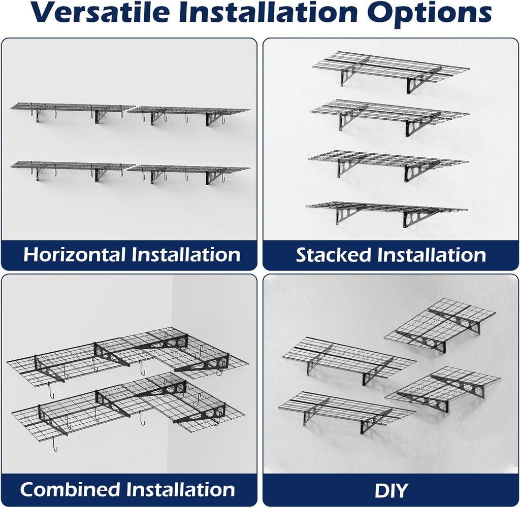 Skiennix Garage Wall Shelving - Durable 4-Pack System for Organized Storage | 3x2 Size