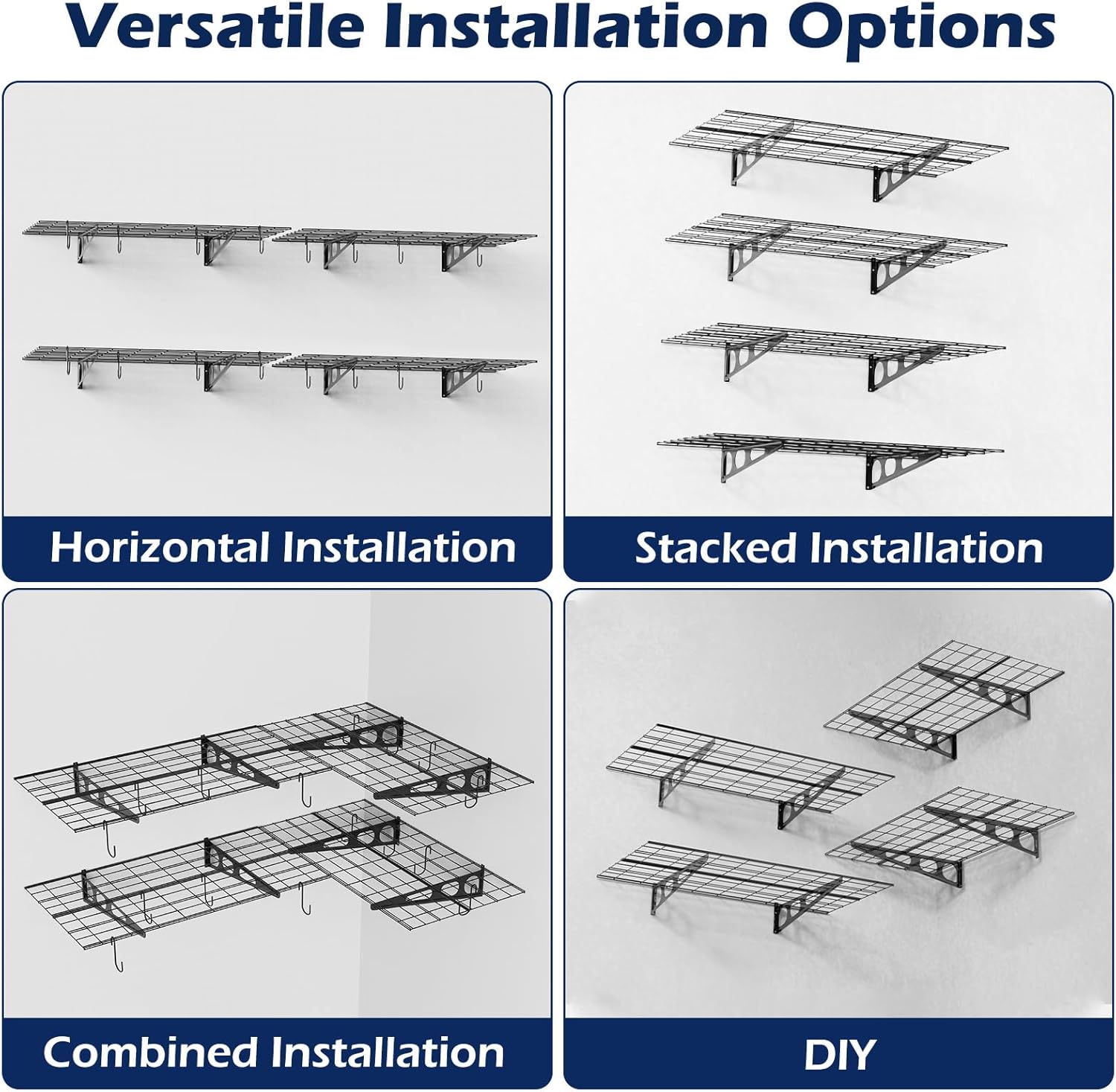 Skiennix Garage Wall Shelving - Durable 4-Pack System for Organized Storage | 3x2 Size