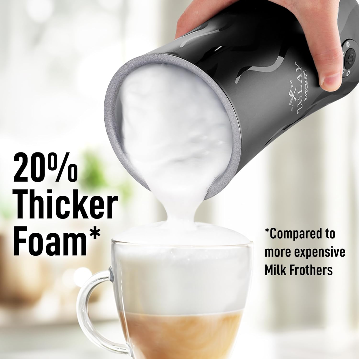 Zulay 4-in-1 Milk Frother & Steamer - Automatic Hot/Cold Foam Maker with Temperature Control - Black