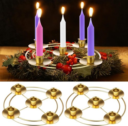 Jingmore Christmas Advent Candle Holders - Rustic Metal Wreath Ring for Pillar Candles | 2 Pcs Set