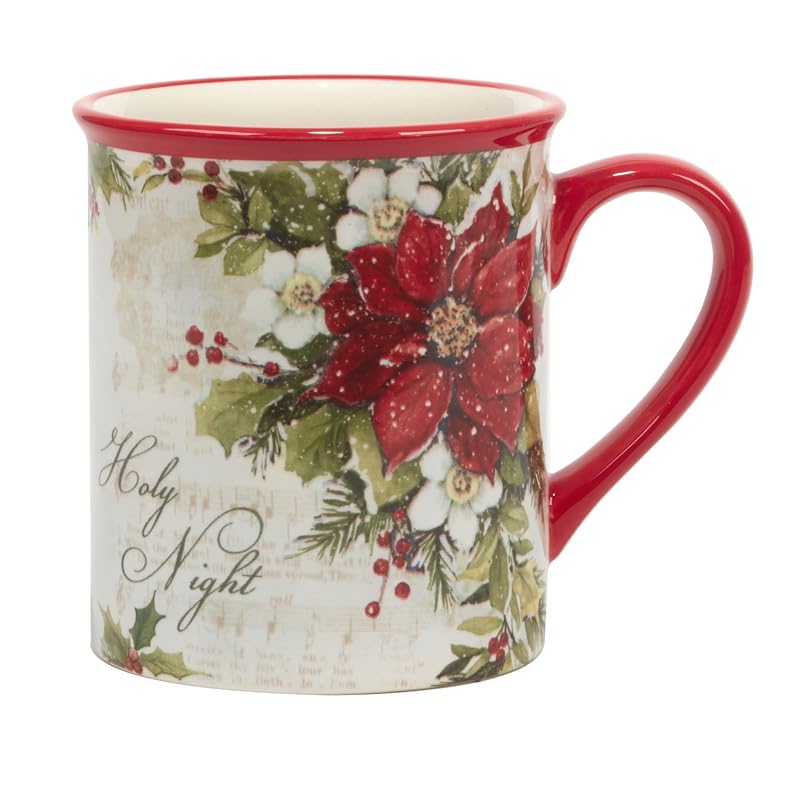 Silent Night 16 oz Mugs Set of 4 – Durable Earthenware, Susan Winget Holiday Design