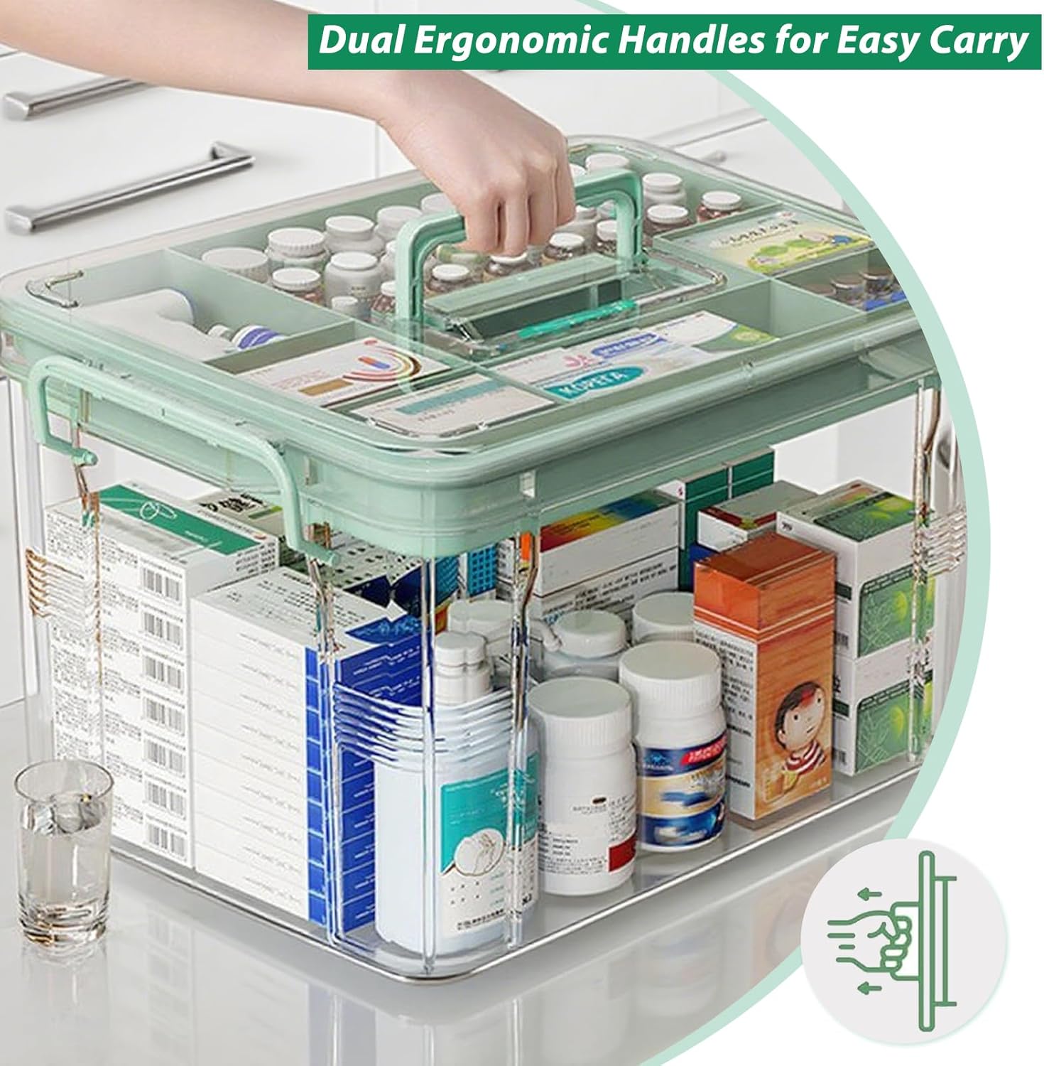 NZYNZY Clear Medicine Organizer - Thickened Plastic Storage Box with Tray & Handles | 15qt Capacity