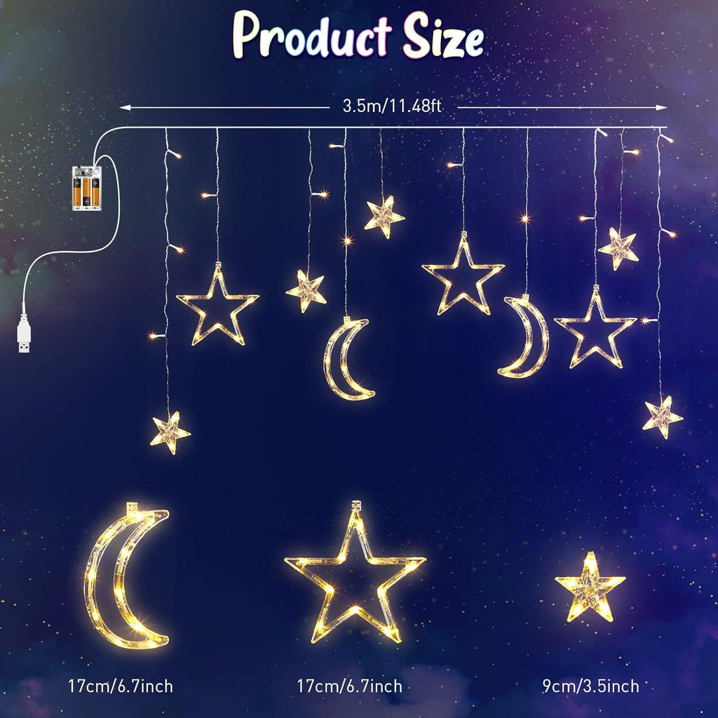 Riakrum LED Star and Moon String Lights - 11.48 ft Warm White Fairy Lights for Bedroom | Waterproof Decor