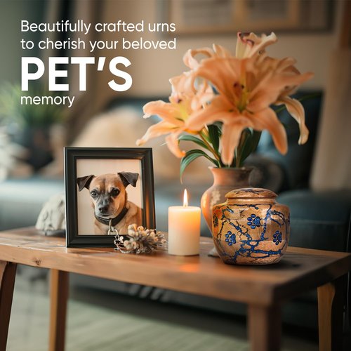 Wood Pet Urns for Dog/Cat Ashes - Small 10 Cu/in Resin Decorative Urn for Ashes for Dog, Urns for Cats - Pet Memorial Remembrance Box - Blue, Small