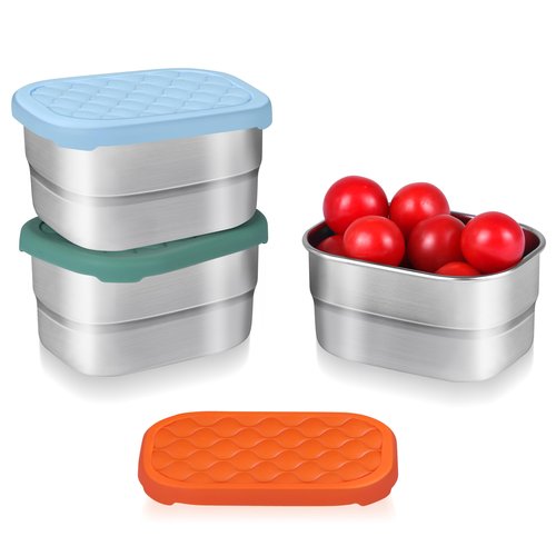 IUAOWEI 3 Pack 8oz Stainless Steel Kids Lunch Box, Small Snack Containers with Lids, Reusable Leak Proof Lunchbox, Salad Dressing Container to Go, Mini Bento Box for Daycare School