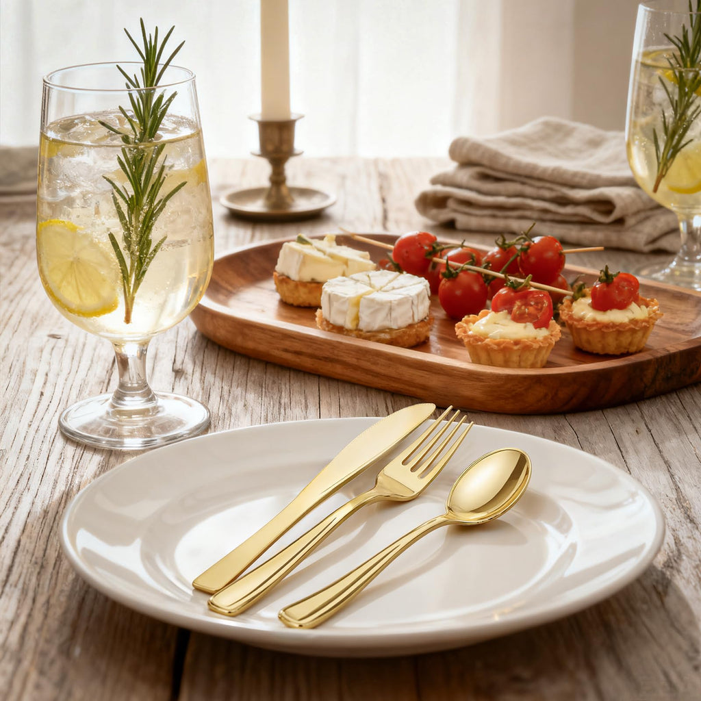 WDF 500PCS Gold Plastic Silverware Set Disposable - Gold Cutlery Set Plastic - 250Forks, 125 Spoons, 125 Knives for Party Baby Shower Wedding Spring
