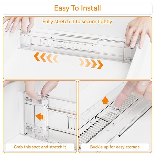 Yieach 4 Pack 3.2 Inch Shallow Acrylic Drawer Dividers for Clothes -Expandable from 15-21''- Adjustable Drawer Dividers for Baby Clothing,Sock,Underwear,Clear in Drawer Separators for Dresser,Kitchen