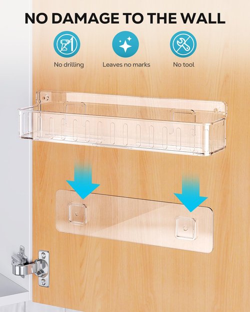 Nieifi Spice Rack Wall Mount, 4 Pack, Clear, Screw or Adhesive Installation, Spice Rack Organizer for Your Kitchen Cabinet or Pantry Door