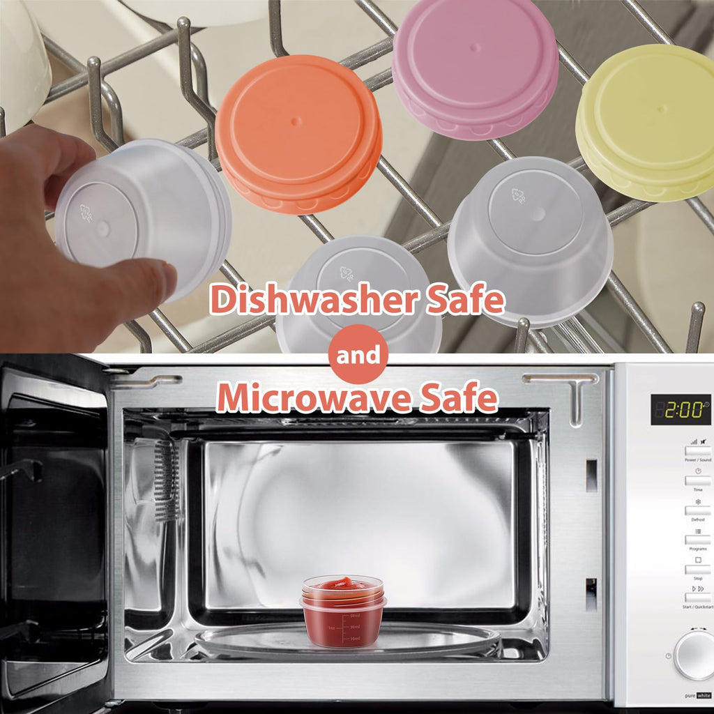 Salad Dressing Container to Go with lids,Dishwasher and Microwave Safe Tiny Condiment Containers with Graduated Lines, Reusable and Leakproof Small Sauce Containers for Lunch Box 6 Pcs 2.7 OZ Mixed 2