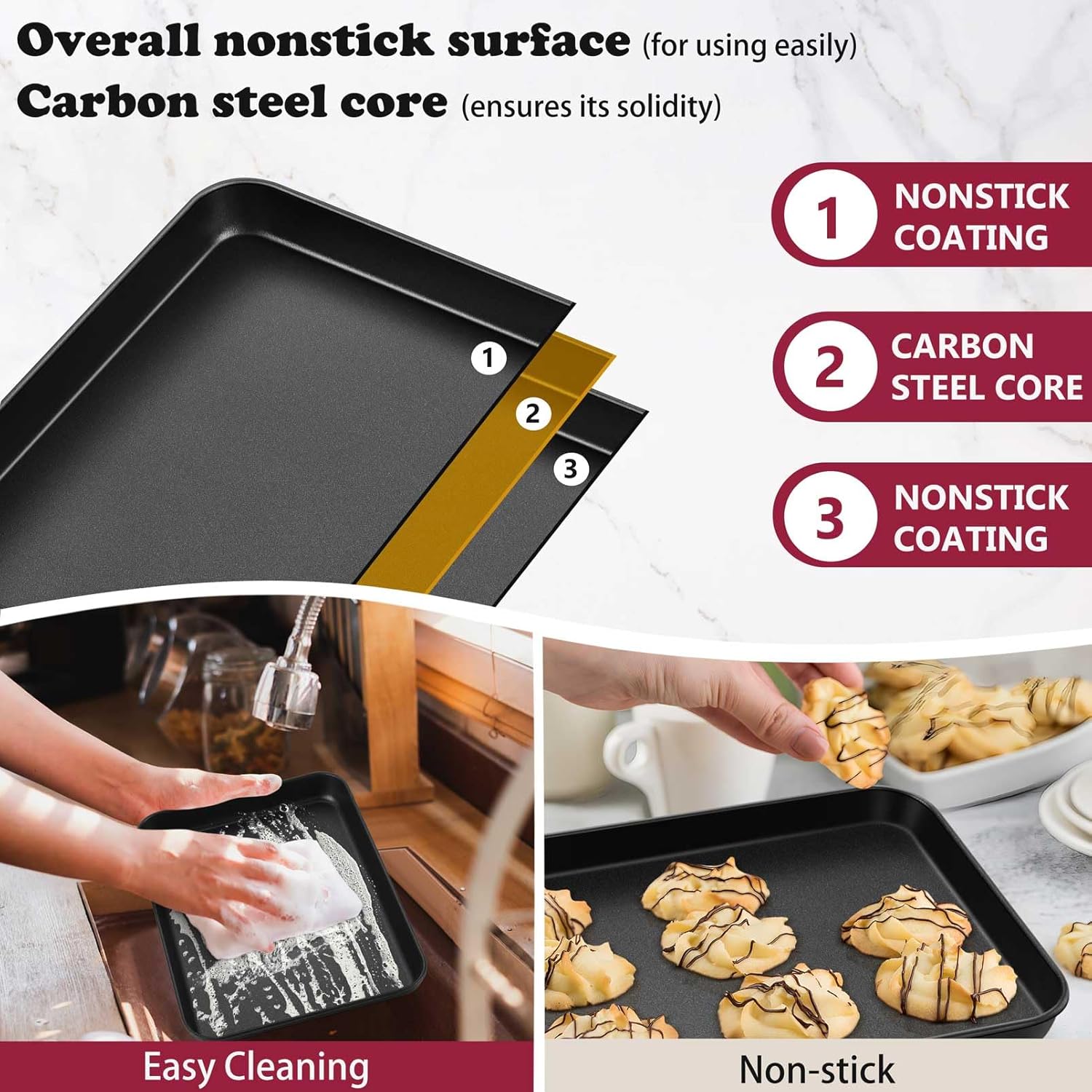 P&P CHEF Non-Stick 10.5 Inch Baking Cookie Sheet Pan - Sturdy Carbon Steel Oven Tray for Easy Cooking & Cleaning