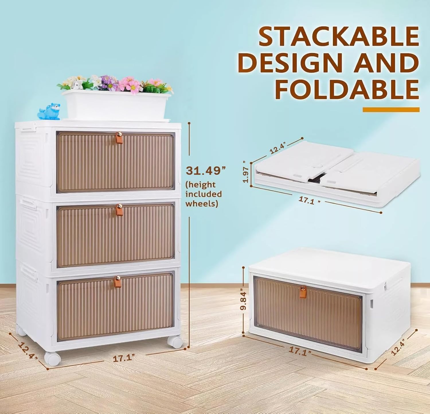 YASONIC 3-Tier Foldable Plastic Storage Rack - Versatile Organizer for Kitchen, Closet & Laundry (Off White)
