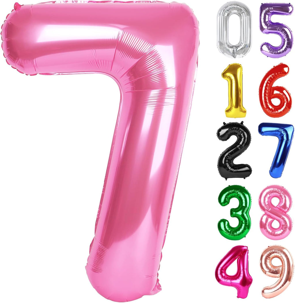 Number 7 Foil Balloon - 40 Inch Pink Giant Balloon for 7th Birthday Party Decorations