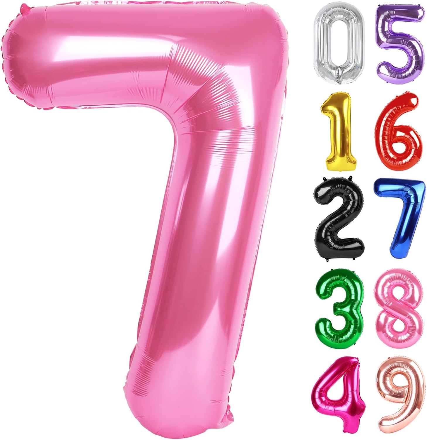 Number 7 Foil Balloon - 40 Inch Pink Giant Balloon for 7th Birthday Party Decorations