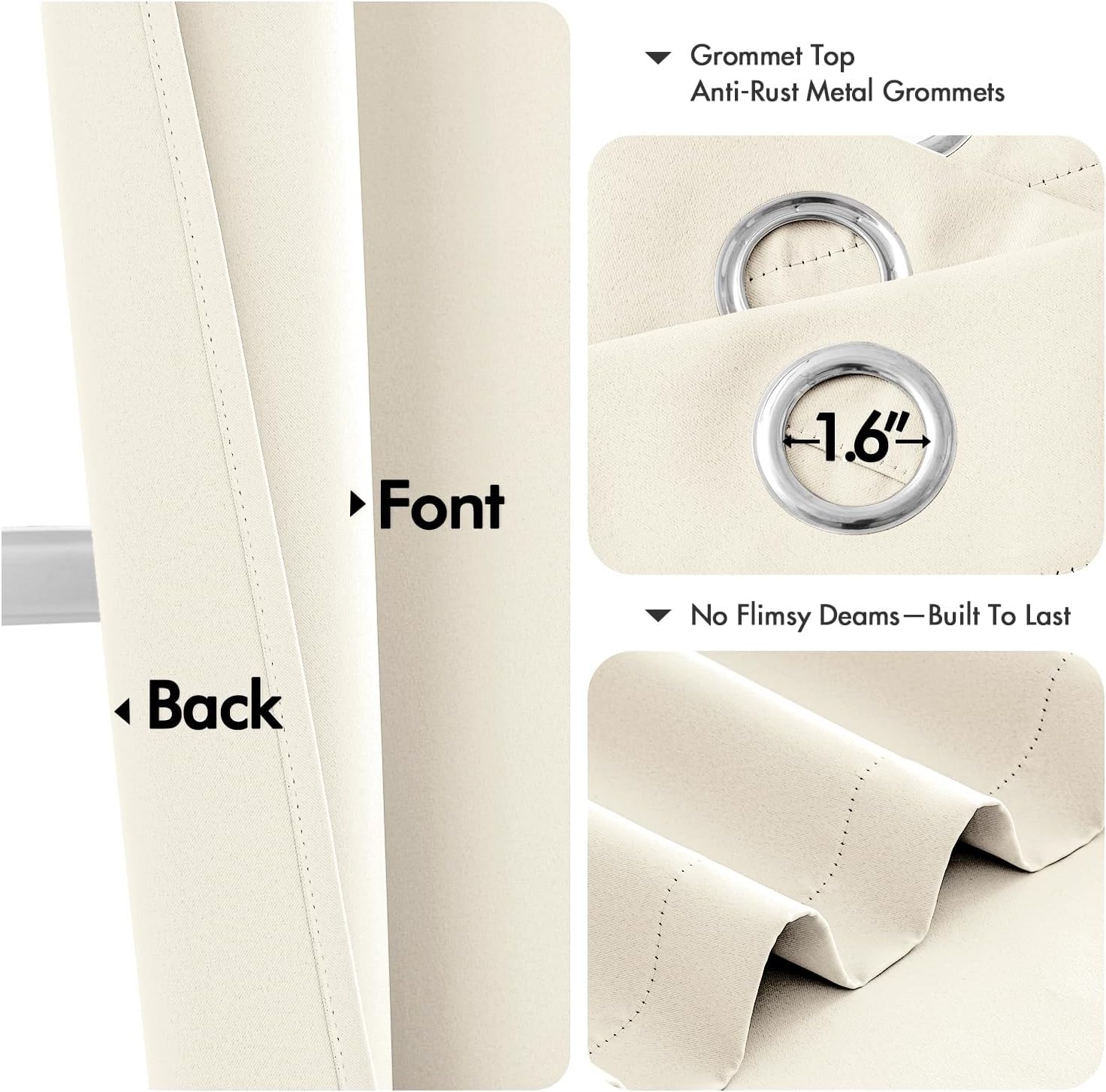 MIULEE Blackout Curtains - Thermal Insulated Room Darkening Drapes | 45-Inch Beige & White, 2 Panels